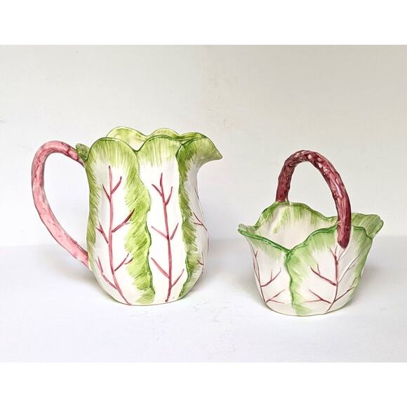 Vintage The Haldon Group Tobacco Leaf Pitcher & Handled Bowl – Hand Painted 1988 - Picture 3 of 11